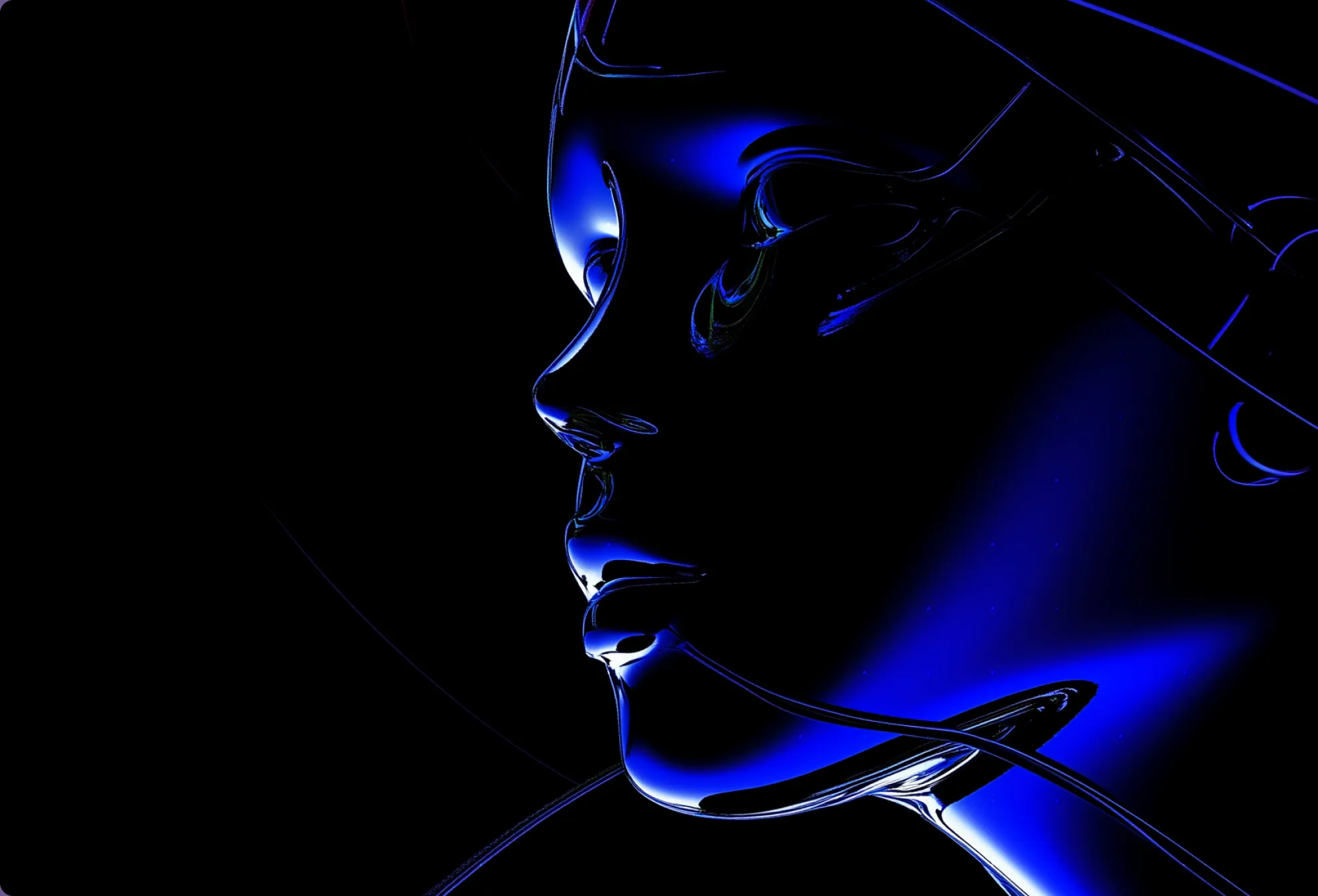 Abstract chrome portrait in deep blue light